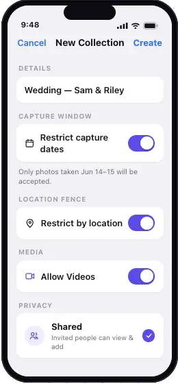 Screenshot of the app's security settings for a collection